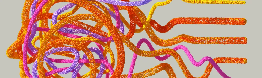 Fili colorati che disegnano il profilo di un volto umano con il groviglio della mente all'interno e che escono in maniera ordinata dalla testa